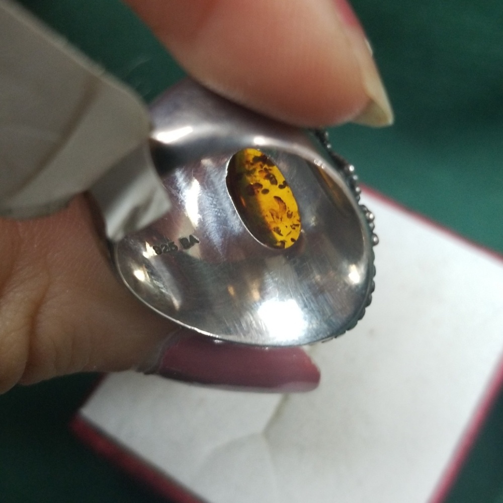 Amber and sterling ring - Picture 5 of 5